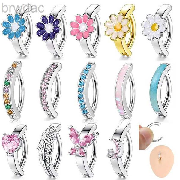 Anelli dell'ombelico 1 pezzo Fiore Fiore 14g Pulsante ombelico anello Rhinestone Piercing ONEGLIO Clicca inversa BOWEY BOWLERY BILTULLE ONALE 10MM D240509