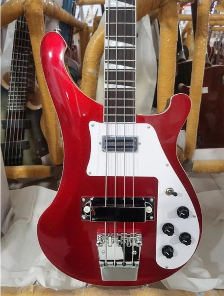 Ricken elektro gitar, yüksek kaliteli gitar, 4 telli bas, metal kırmızı gümüş toz gitar