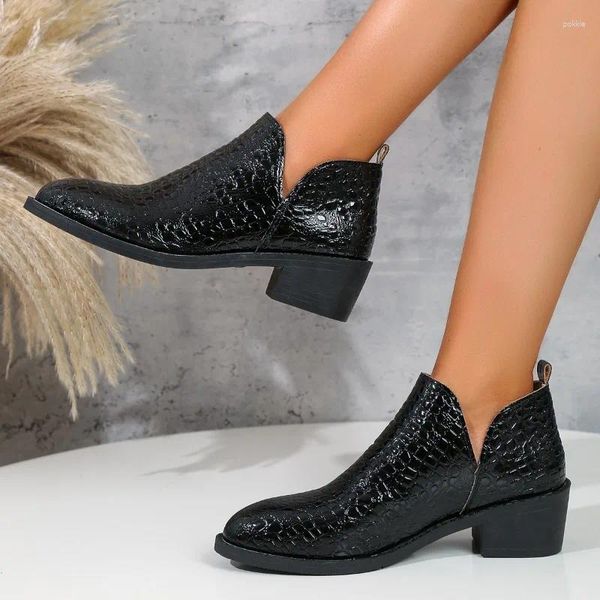 Boots Scarpe da donna 2024 Ufficio solido di alta qualità di alta qualità e caviglia del tallone quadrato di carriera Zapatos