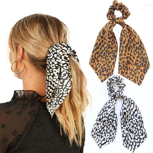 Fashion Leopard Print Satin Hair Scunchies Sommer Pferdeschwanzhalter elastischer Srunchie für Frauen Mädchen Bögen Schalbinden Seile
