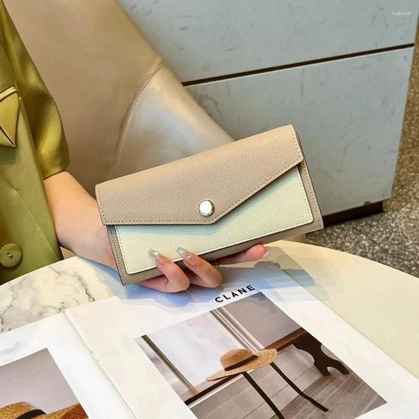 Brieftaschen 2024 strukturierte lange Brieftasche echte Lederfrauen Frauen Clutch Bags Marke Design zweifarbiger Kuhspannung für Damen Telefon Geldbeutel