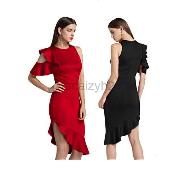 Casual Kleider Designer -Kleid Frauen Herbst/Winter neues Abendkleid mit fliegenden Ärmeln, Off Schulter Lotus Edge Kleid Plus Size Kleider