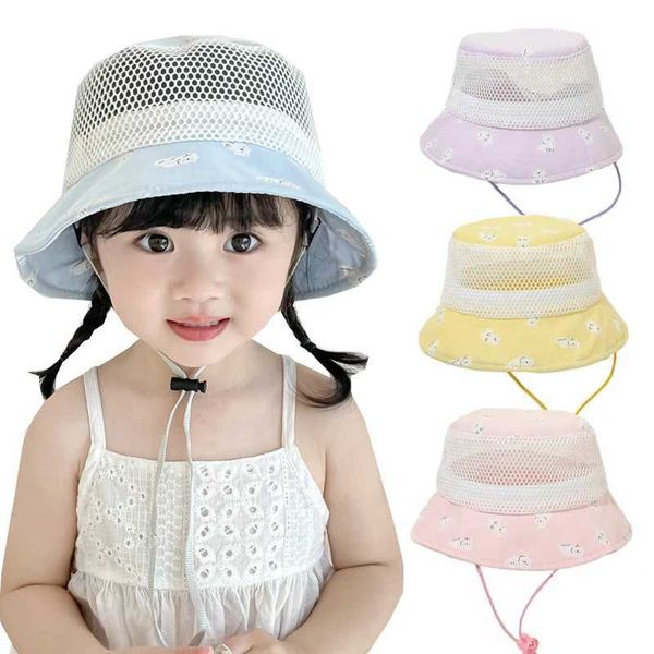 Caps Hats Sommer Kinderkinder Eimer Hut Cartoon Bären Net Panama Hat Childrens Hut Mädchen Kinderbaby Accessoires Baby Sonnenhut 1-3y D240509