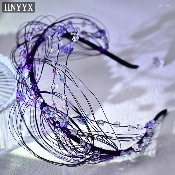 Clip per capelli Hnyyx Crystal Crystal Abdorto viola Accessori perline di perline Fashion baroccia a mano a mano intrecciata Tiara di matrimonio a cerchio intrecciato A128