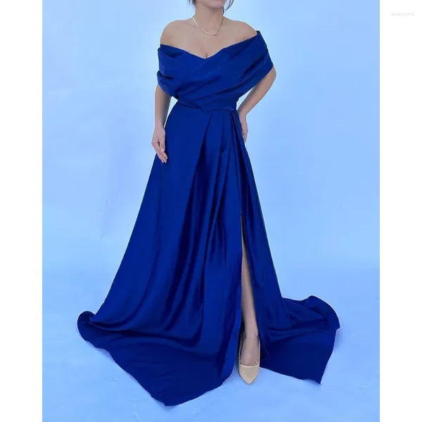 Платье для вечеринок Королевское синее вечернее платье с плечевой часовни Сплит Сплит Специальный случай Длина пола симпатичное женское платье 2024 Вестидос