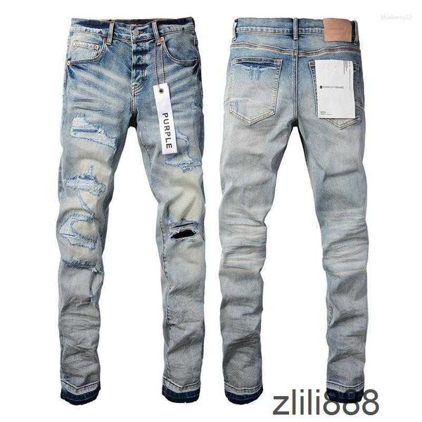 Marca de jeans masculino Man roxo Black High Street Paint Briffiti Padrão danificado Risped Ripped Troushers calças jeans P2