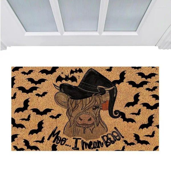 Tapetes 1pcs Halloween Door tapetes de banheiro de vaca Highland Bat Bat grossa e absorvente tapetes de piso para casa de fazenda