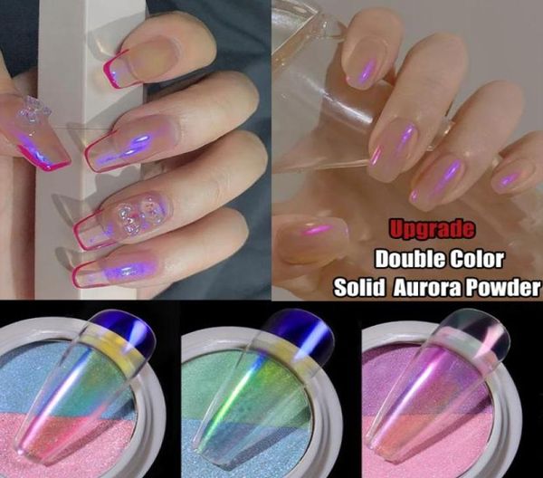 Pofders de unhas de aurora sólida de cor dupla brilho transparente neon holografia brilho Chameleon pó pó Chrome Nails Art Pigmen4571373