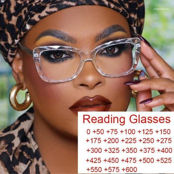 Солнцезащитные очки женские чтения увеличительные очки Прозрачные квадратные рамки дизайнер дизайнер компьютер против Fatigue Presbyopia очки от 0 до 261O