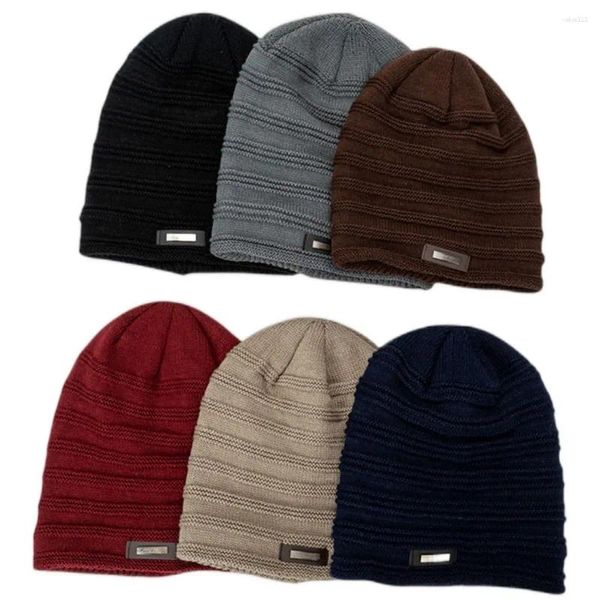 Berretti di cappello invernale da uomo caldo con tanici a pile rivestite in pile a pile a tag alla moda maschio tocchi a strisce