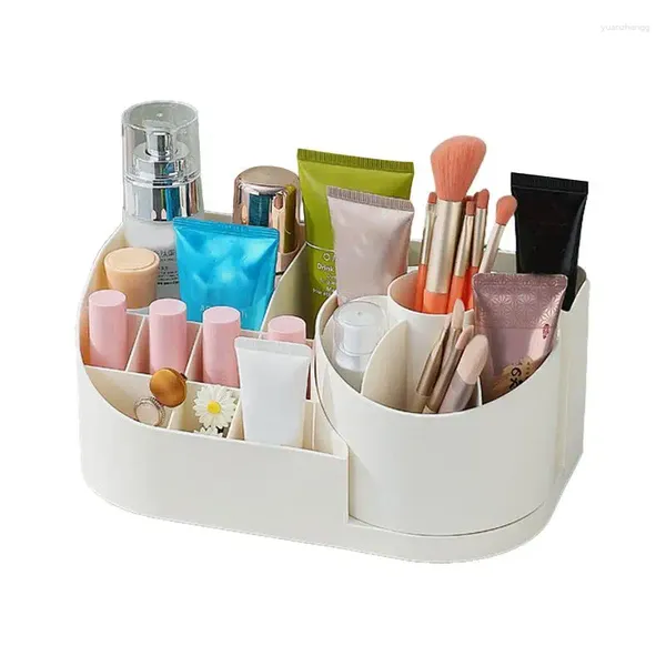 Aufbewahrungsboxen Turntable Desk Organizer Spinning Display mit Fächern für Make -up -Schreibwarenhalter Home Supplies Hautpflege