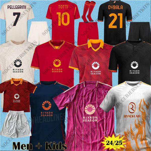 maglia roma DYBALA BELOTTI asroma Maglie da calcio LLORENTE PELLEGRINI ABRAHAM LUKAKU kit TOTTI ROMA Camicie SHAARAWY Uomo Bambini Uniformi