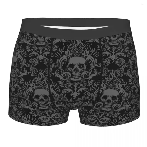 Underpants Männlich kühl Vintage Halloween Gothic Black Skull Damask Unterwäsche Boxer -Slips atmungsaktive Shorts Höschen