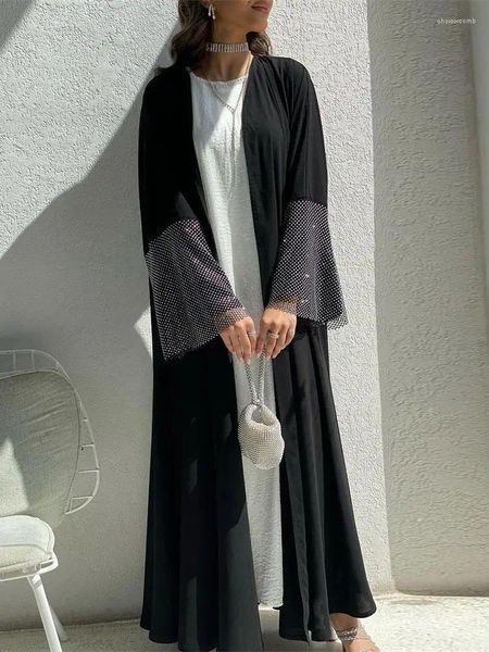 Ethnische Kleidung Ramadan Eid Offen schwarzer Nidab Kebaya Dubai Luxus Kimono Abaya Kaftan Muslim Islam Abayas für Frauen Robe Femme Musulmane