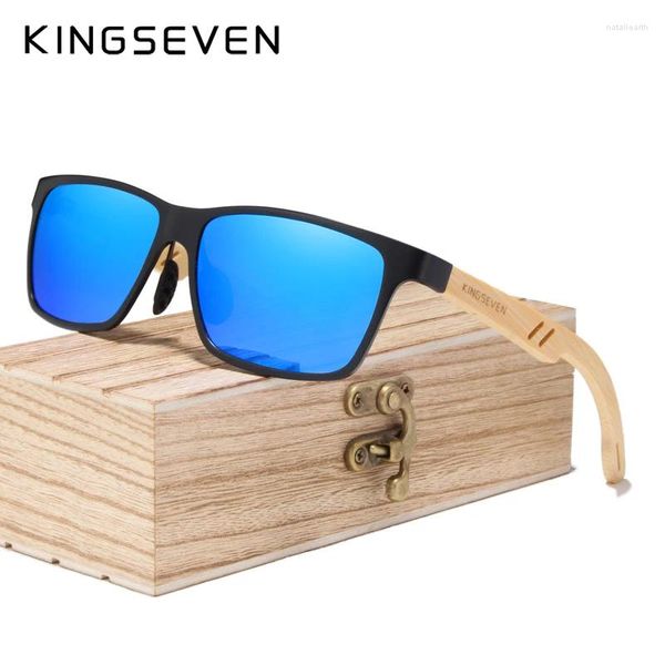 Óculos de sol Kingseven Aluminium polarizado para homens Bambu Natura
