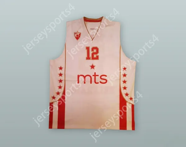 Custom nay mass jovens/crianças boris simanic 12 estrela vermelha belgrado camisa de basquete branca camisa superior s-6xl