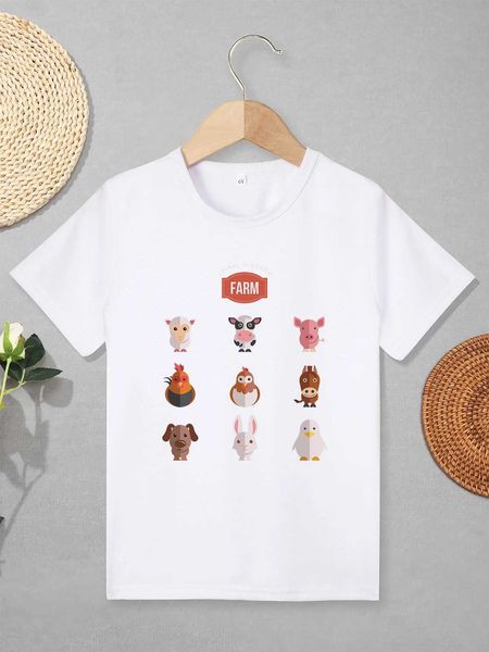 T-shirt Farm Animal Modello per animali Preschool Girl T-shirt Cartoon Casual Simple Spring Summer Boys T-shirt Tessuto di alta qualità CHILDRENS abbigliamento