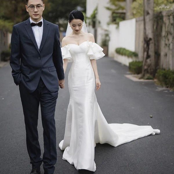 Abiti per feste harajpee in raso abito da sposa a coda di pesce 2024 stile elegante sposa benvenuto in uscita da super fata da sogno