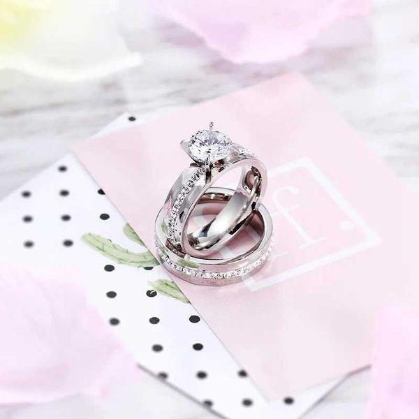 Eheringe Romantische Zirkon -Paar Ringe Edelstahl Herren und einfache Kristallfrauen Ringe Set Hochzeit Schmuck