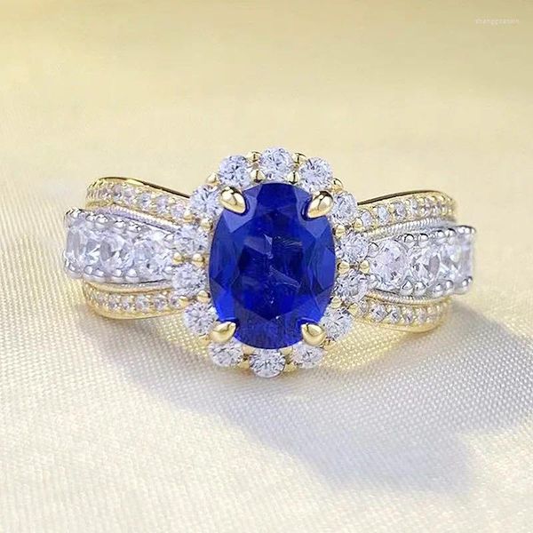 Ringos de cluster 2024 S925 Prata 6 8mm French Lace Edge Sapphire Ring Oval Fashion Style Romantic Style