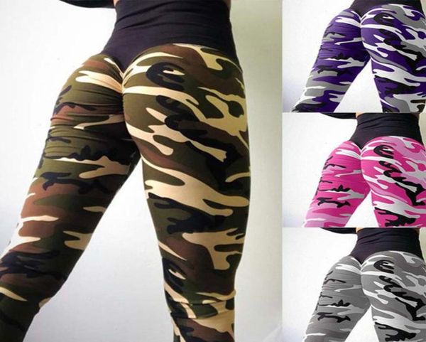 Mulheres camuflagem fitness ioga calças de cintura alta rabras