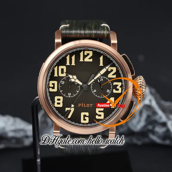 Yeni Tip 20 45mm 29.2430.4069/63 Kuvars Kronograf Erkekler İzle Büyük Taç Yeşil Diyal Vintage Gül Altın Kılıf Yeşil Deri Kayış Bents Hellowatch ZP-ZH-Z01B