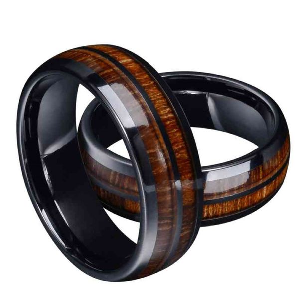 New Fashion Black Tungsten Carbide Ringe Inlay Hawaiian Koa Holz Abalone Shell Herren Engagement Ehering -Hochzeits -Jubiläumsgeschenk 234a