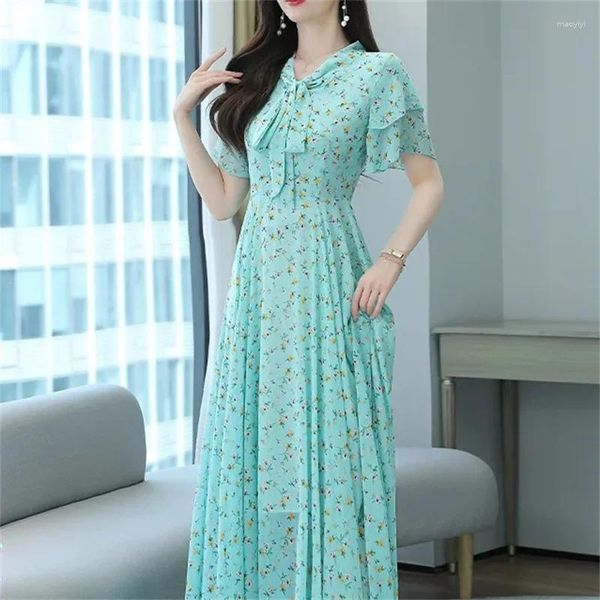 Abiti per feste 2024 Summer Casual Chiffon Floral Fashion Fashion for Women Beach Prom Tunics Long Elegant Chic Evening Midi Abito