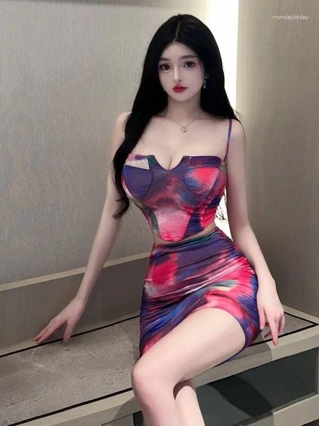 Lässige Kleider Mode sexy Mini Kleid süße Koreanische 2024 Dessous würzige Mädchen gedruckt eng sitzend eleganter S869