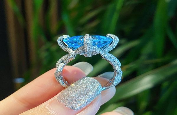 Choucong Brand Vintage Square Lab Aquamarine Ring Ring 925 Стерлинговые серебряные обручальные обручальные кольца для женщин Bridal8884892