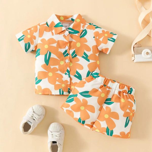 Conjuntos de roupas 0-24m Crianças meninos roupas boho impressão floral de verão 2pcs Camisa curta de manga curta