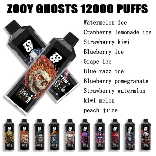 Zooy Ghosts 12000 sbuffi vape sbuffi usa e getta 12000 12k E sigaretta da 650 mAh batteria da 25 ml di carrelli predefiniti pod randm tornado 10000 5% scatola di visualizzazione