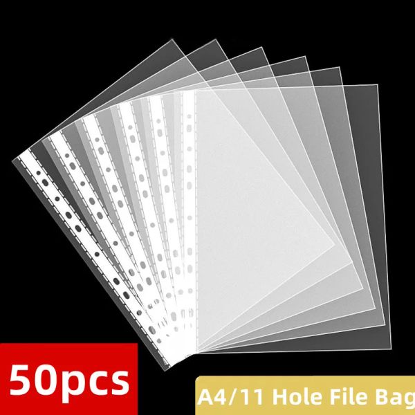 Borsa 50pcs 11 foro Binder File borsa trasparente Student Office Stationery Forniture Controllo