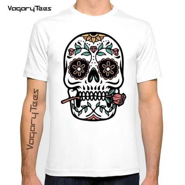 T-shirt maschile uomini 2021 Summer Flower Flower Shor Short Slve Boy T-Shirt Top Shirt Mens Skull Rose Graphic Homme Thirt Y240509