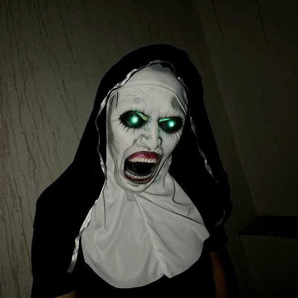 Partymasken Nonne Latex Maske Narben Cross Horror Facial Rollenthriller Antifaz Para Fiesta Eye Black Q240508