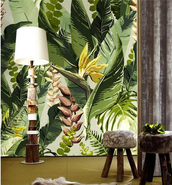 carta da parati a foglie di banana po muro murale foglie gree fiore per soggiorno divano sfondo muro decorativo di grandi dimensioni3051360