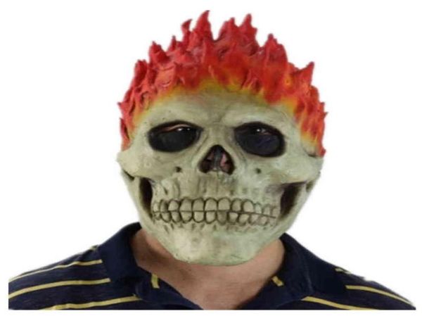 Halloween Ghost Rider Mask Flame Skull Skleleton Red Fire Fire Horror Ghost Face Face Face Latex Máscaras Fantas Cosplay Props T2206336769