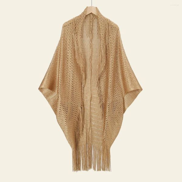 Schals goldener Polyesterschals mit fester Farbe Quaste Hijab Schal für Frauen Muslim Frühlings Mode atmungsaktiven Poncho 100 52 cm