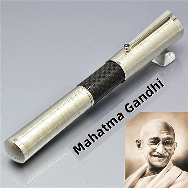 Gandhi Luxury Limited Edition Pen Pen Black Carbon Fibre Metal Drum Pen Station Numero di serie 240506