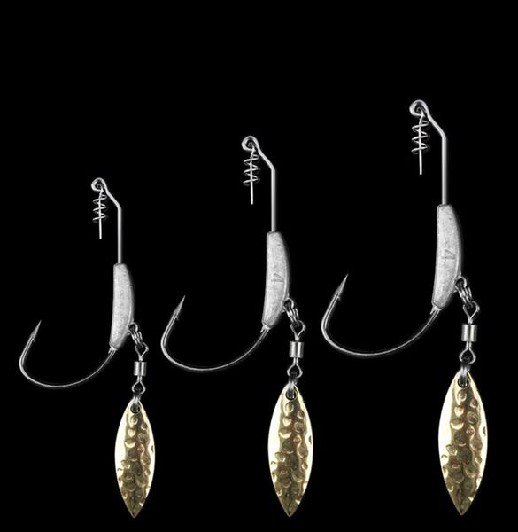 Mit Blei -Sinker -Angelhaken Gold Silber Löffel Tackle Accessoires Wide Bauch weicher Wurm Lure Single Hook2619578