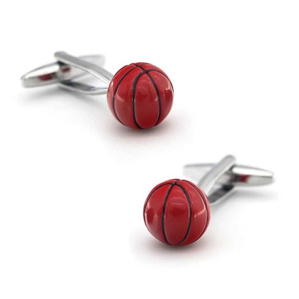 Manşet bağlantıları Basketbol şeklindeki erkek gömlek düğmelerinin yaratıcı tasarımı bakır manşetler sprey boyalı moda aksesuarları q240508