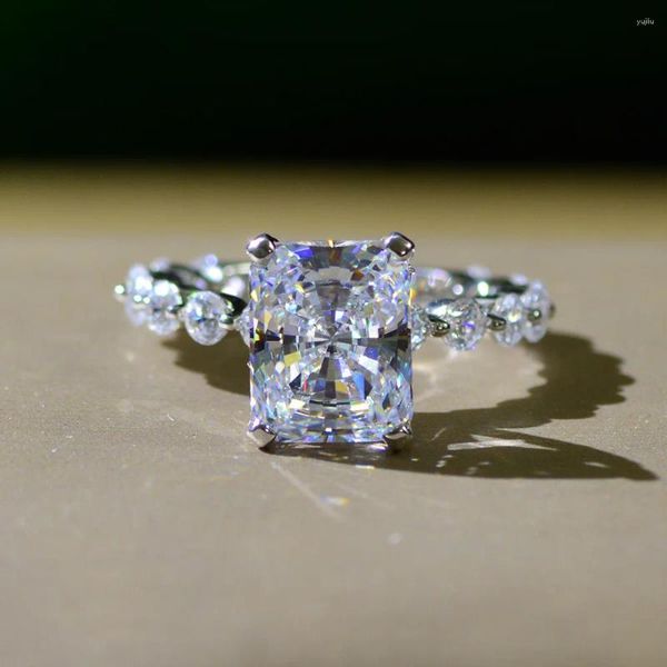 Кластерные кольца Radiant Cut Lab Diamond Cz Кольцо 925 Серебряное серебряное обручальное обручальное обручальное кольцо для женских свадебных украшений