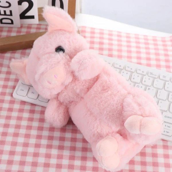 Cartum de lápis de papelaria de porco gordinho Kawaii Downy Funny Pink Piggy Plush Bag Student