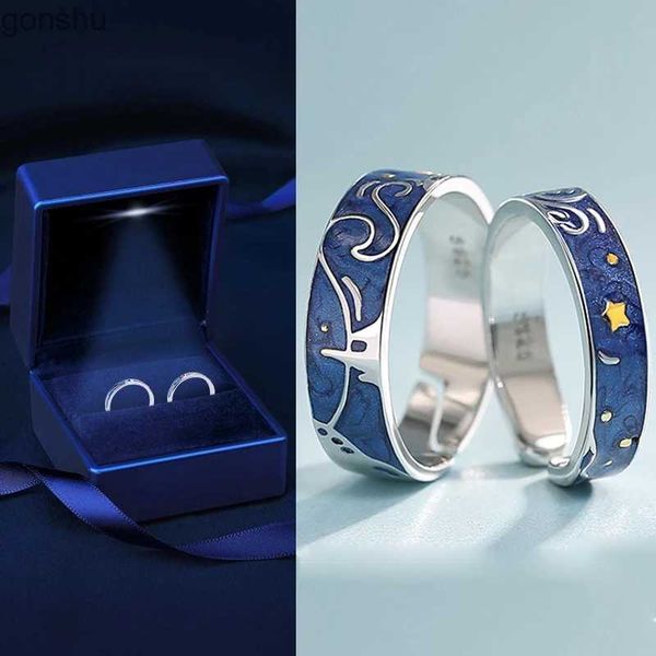 Пара колец пара творческий van van gogh starry sky ring set venge star moon open ring для женского любовника свадебное пальцем серебряное кольцо украшения wx