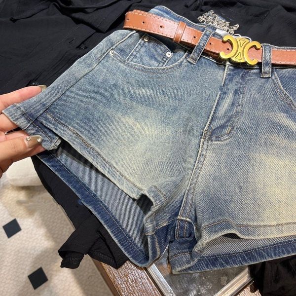 Lettera del marchio famoso femminile da donna Applique Modello di denim Shorts a cintura ad alta cintura SMLXL