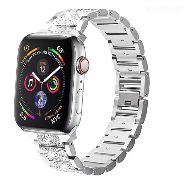 Women Bling Diamond Band Straps Apple Smart Watch 8 7 6 5 4 3 2 1 Edelstahl Uhren -Uhren -Schnell -Release