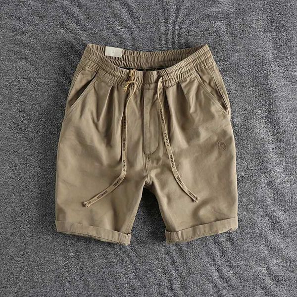 Shorts masculinos vintage pesado short casual shorts masculinos embelezados moda solta calças de comprimento médio y240507