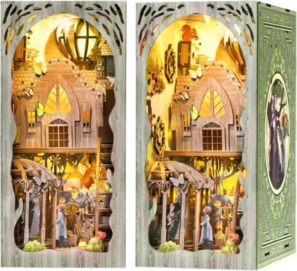 Kit de canto de livros diy em miniaturas, modelo em miniatura em miniatura de madeira de boneca de madeira de boneco de bonecas, mini -bonecas de bonecas de bonecas para meninos meninas meninas