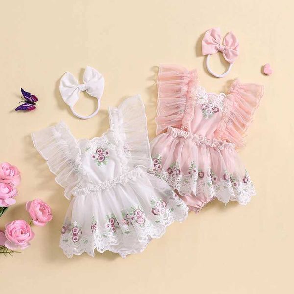 Rompers Mant Baby Girl Domper Платье кружево цветочная вышивка