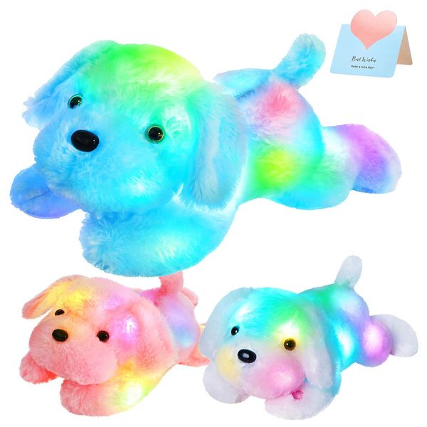 Brinquedos de boneca de cachorro leve de 46cm LED LED Pillow Pillow Animal Glow Blue Dog Pluxh Toy Break Break Frenhas para crianças Valentines 240507